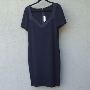 Flawed St. John Evening Black Midi Dress Sweatheart Neckline Knit Wool Womens 10